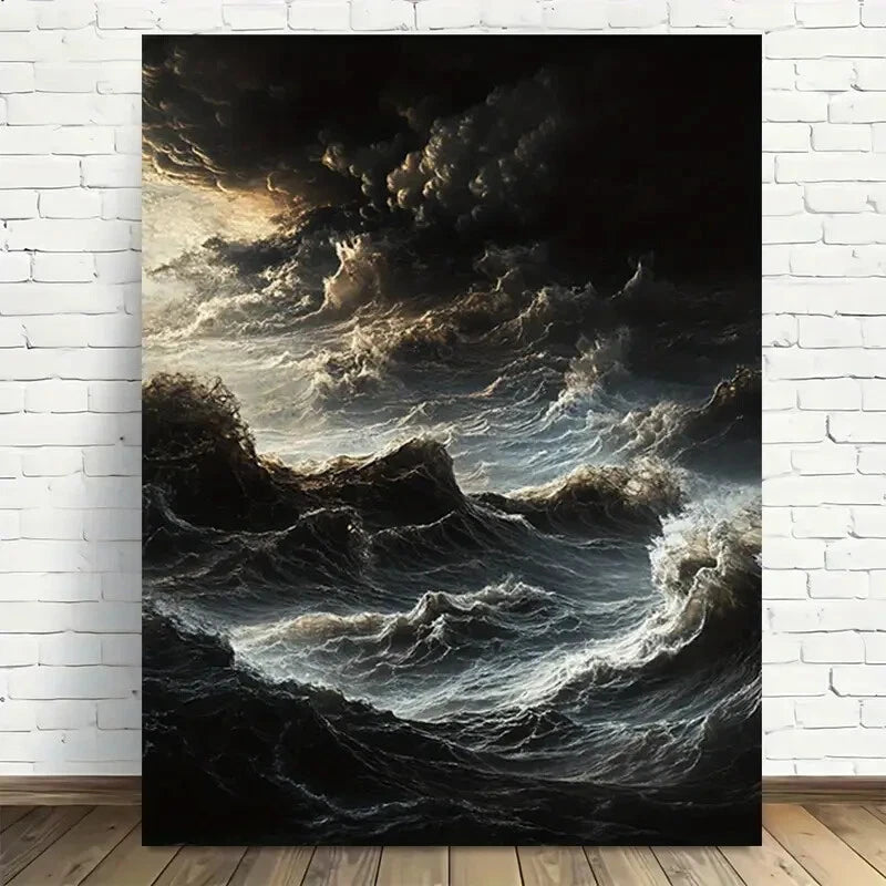 Beautiful Ocean Storm Tempest Modern Painting 40x60cm Metal Print Ready to Hang - Bella Home Decor
