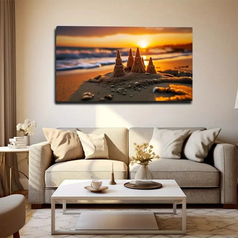 Buying Sunset Sandcastle Wall Art Canvas Office Home Room Framed 120x60cm