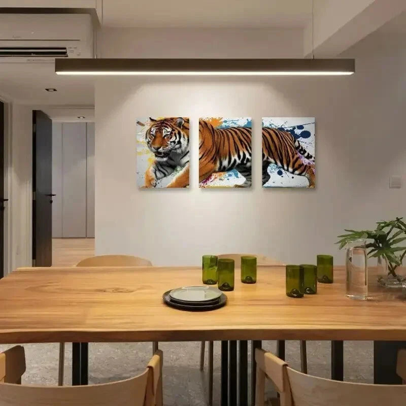 3pcs Vibrant Splash Art Design Tiger Metal Print Ready to Hang Art - Bella Home Decor