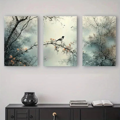 3pcs Modern Abstract Nature Bird & Branch Wall Art Set Canvas Framed 60x90cm - High Quality Print 100% Australian Made Wall Canvas Ready to Hang