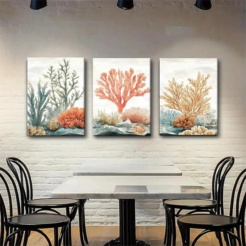 3pcs Coastal Coral Reef Ocean Perfect Design Wall Art Set Canvas Framed 60x90cm - High Quality Print 100% Australian Made Wall Canvas Ready to Hang - Bella Home Decor