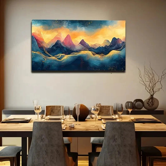 Golden Wave Minimalist Wall Art Canvas Office Home Room Framed 120x60cm