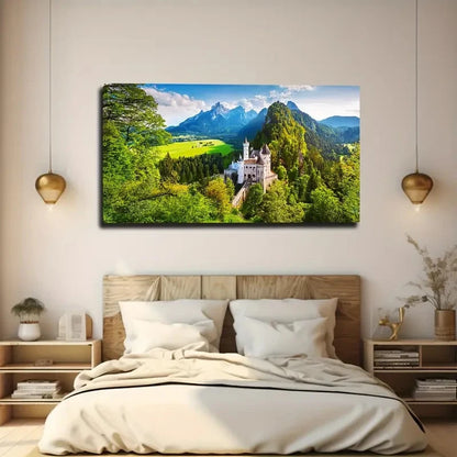 Castle In The Valley Wall Art Canvas Office Home Room Framed 120x60cm