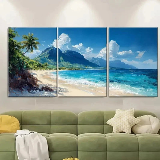 3pcs Caribbean Beach Landscape EW Wall Art Set Canvas Framed 50x70cm - High Quality Print 100% Australian Made Wall Canvas Ready to Hang