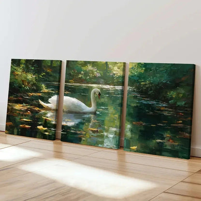 3pcs Swan Lake Scenery Forest Reflections   Wall Art Set Canvas Framed 50x70cm - High Quality Print 100% Australian Made Wall Canvas Ready to Hang