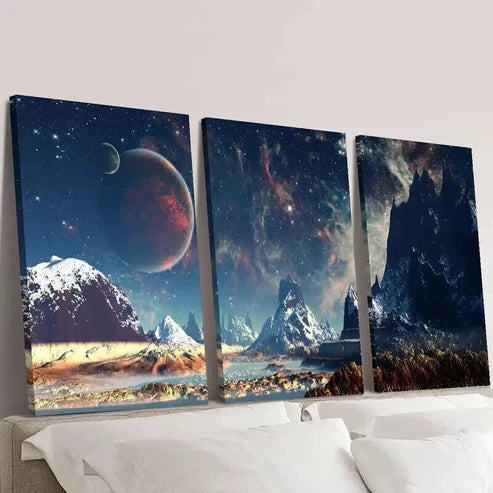 3pcs Fantasy Sci Fi Outer Space Landscape Wall Art Set Canvas Unframed - High Quality Print 100% Australian Made Wall Canvas