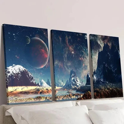 3pcs Fantasy Sci Fi Outer Space Landscape Wall Art Set Canvas Unframed - High Quality Print 100% Australian Made Wall Canvas
