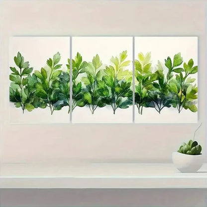 3pcs Herbs Watercolor Green Nature Wall Art Set Canvas Unframed - High Quality Print 100% Australian Made Wall Canvas