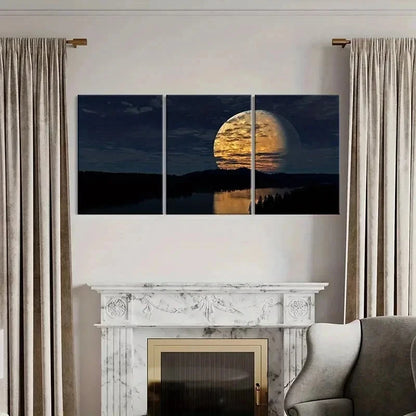 3pcs Night Scene Full Moon Modern Wall Art Set Canvas Framed 60x90cm - High Quality Print 100% Australian Made Wall Canvas Ready to Hang