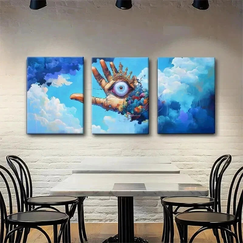 3pcs Hand & Eye Dreamlike Clouds Décor Perfect Wall Art Set Canvas Framed 60x90cm - High Quality Print 100% Australian Made Wall Canvas Ready to Hang - Bella Home Decor