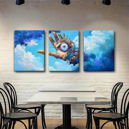 3pcs Hand & Eye Dreamlike Clouds Décor Perfect Wall Art Set Canvas Framed 60x90cm - High Quality Print 100% Australian Made Wall Canvas Ready to Hang - Bella Home Decor