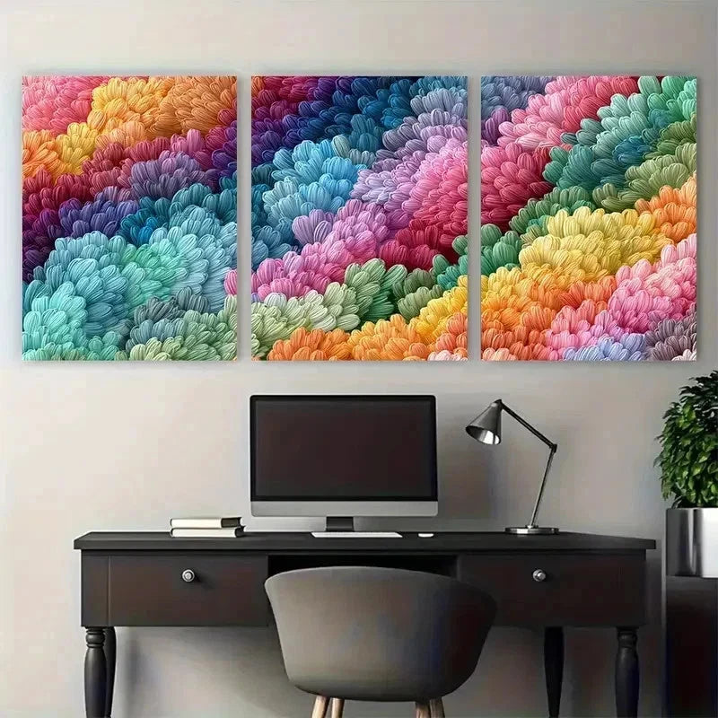 3pcs Neutral Colorful Abstract Decor Perfect Wall Art Set Canvas Framed 50x70cm - High Quality Print 100% Australian Made Wall Canvas Ready to Hang