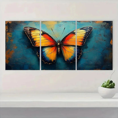 3pcs Vintage Butterflies in the Field Wall Art Set Canvas Framed 50x70cm - High Quality Print 100% Australian Made Wall Canvas Ready to Hang