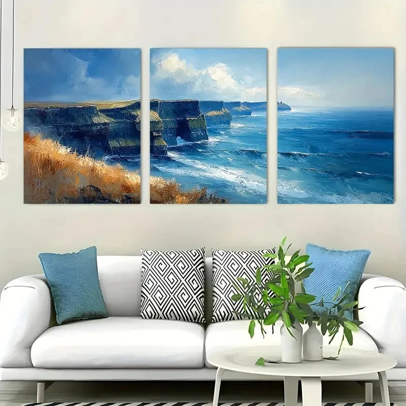 3pcs Cliffs Of Moher Dramatic Landscape Perfect Wall Art Set Canvas Framed 40x60cm - High Quality Print 100% Australian Made Wall Canvas Ready to Hang - Bella Home Decor