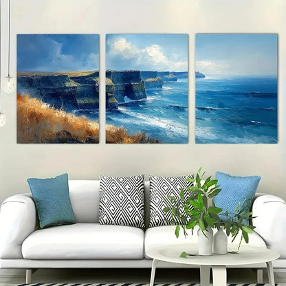 3pcs Cliffs Of Moher Dramatic Landscape Perfect Wall Art Set Canvas Framed 40x60cm - High Quality Print 100% Australian Made Wall Canvas Ready to Hang - Bella Home Decor