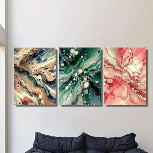 3pcs Abstract Marble Shaped Multi Color Wall Art Canvas Unframed - High Quality Print 100% Australian Made Wall Canvas - Bella Home Decor