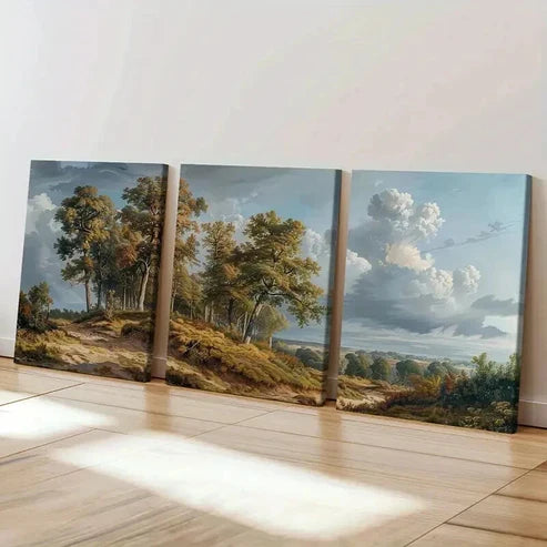3pcs Tall Trees & Rolling Hills Scene Wall Art Set Canvas Unframed - High Quality Print 100% Australian Made Wall Canvas