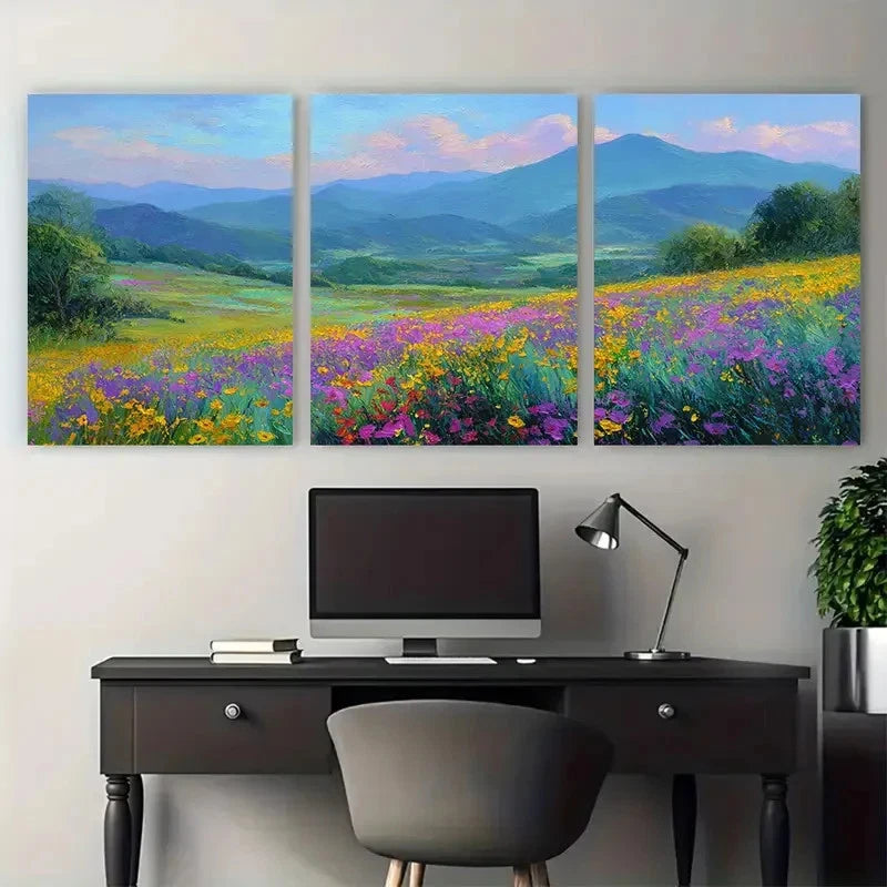 3pcs Field Wildflower Meadow Hand Perfect Wall Art Set Canvas Framed 40x60cm - High Quality Print 100% Australian Made Wall Canvas Ready to Hang