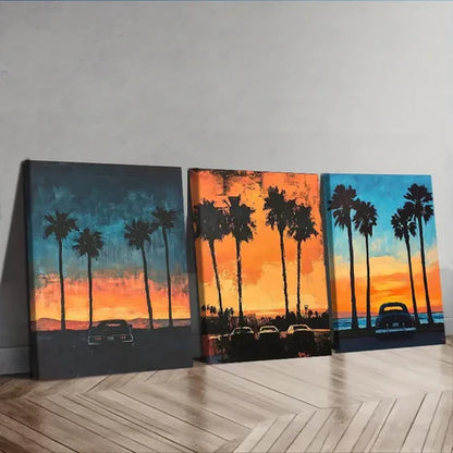 3pcs Palm Trees Silhouetted Against The Sunset Wall Art Set Canvas Unframed – High Quality Print 100% Australian Made Wall Canvas - Bella Home Decor
