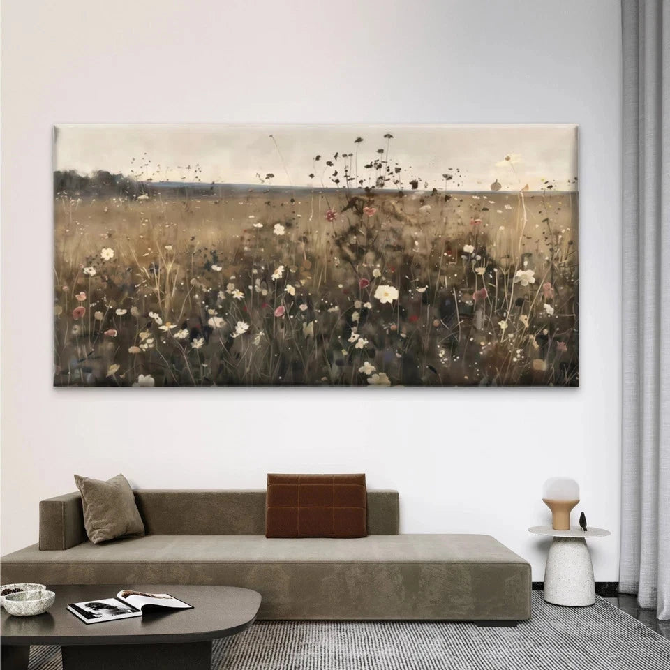 Wildflower Meadow Landscape Wall Art Canvas Office Home Room Framed 120x60cm - Bella Home Decor