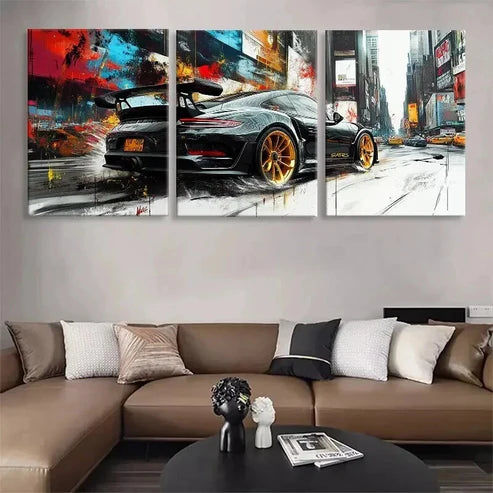 3pcs Sports Car Street Racing Vehicle Perfect Wall Art Canvas Unframed - High Quality Print 100% Australian Made Wall Canvas