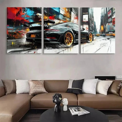 3pcs Sports Car Street Racing Vehicle Perfect Wall Art Canvas Unframed - High Quality Print 100% Australian Made Wall Canvas