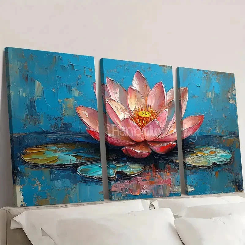3pcs  Water Lily Painting Abstract Flower AF   Wall Art Set Canvas FrMamed 40x60cm - High Quality Print 100% Australian Made Wall Canvas Ready to Hang - Bella Home Decor
