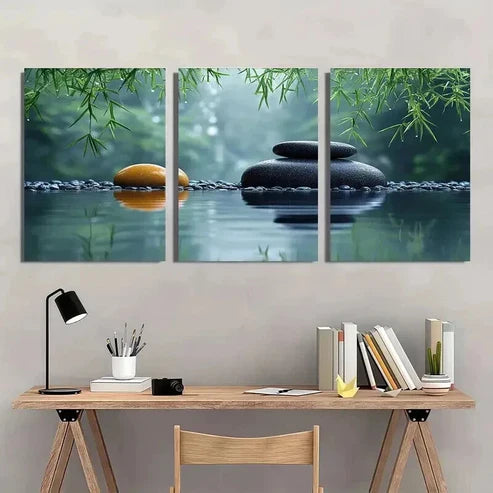 3pcs Zen Bamboo And Stone Calming Nature Decor Wall Art Canvas Unframed - High Quality Print 100% Australian Made Wall Canvas