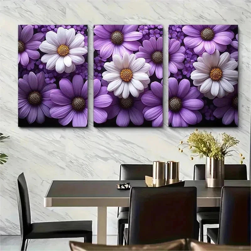 3pcs Elegant Marguerite Daisy Decor Perfect Wall Art Set Canvas Framed 50x70cm - High Quality Print 100% Australian Made Wall Canvas Ready to Hang