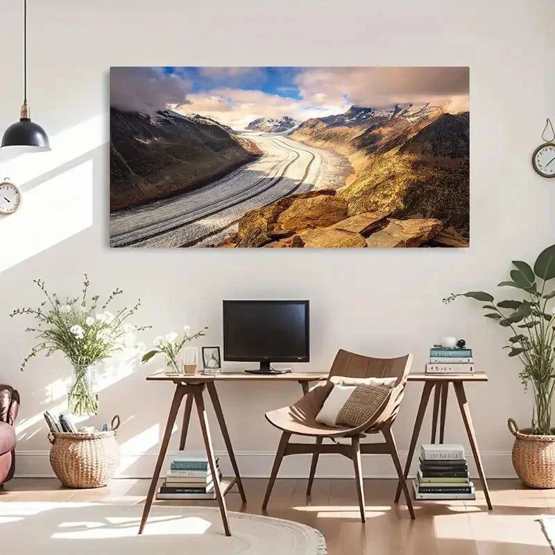 Aletsch Glacier Sunset Wall Art Canvas Office Home Room Framed 120x60cm