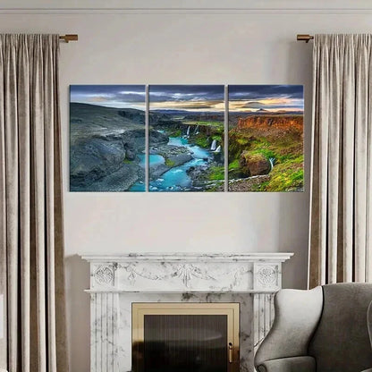 3pcs Canyon Waterfall and River Plain Wall Art Set Canvas Framed 60x90cm - High Quality Print 100% Australian Made Wall Canvas Ready to Hang - Bella Home Decor