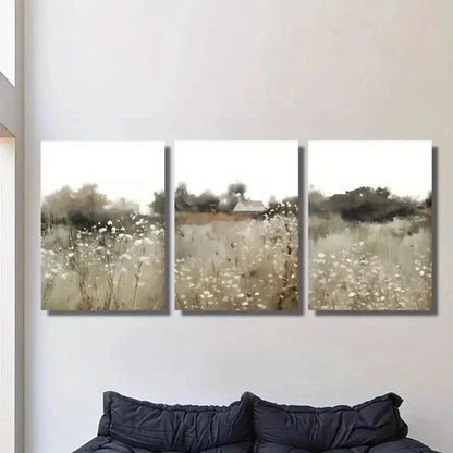 3pcs Vintage Rural Wildflower Plant Landscape Wall Art Canvas Unframed - High Quality Print 100% Australian Made Wall Canvas