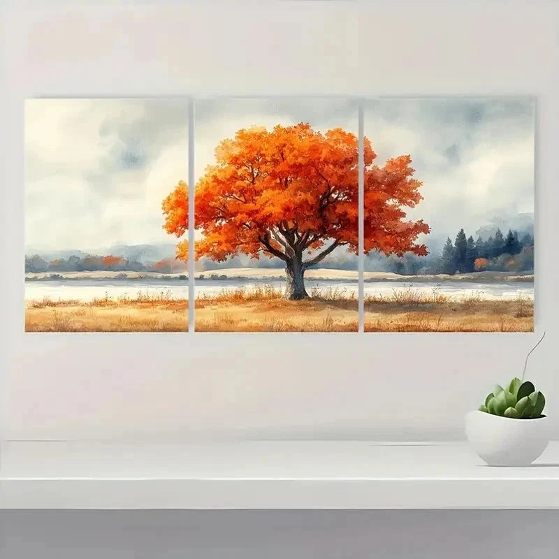 3pcs Autumn Color Art Neutral Oak Tree Perfect Wall Art Set Canvas Framed 50x70cm - High Quality Print 100% Australian Made Wall Canvas Ready to Hang - Bella Home Decor