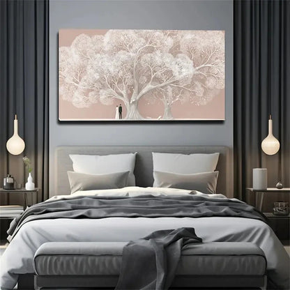 Soft Pink & White Horizontal Wall Art Canvas Office Home Room Framed 120x60cm