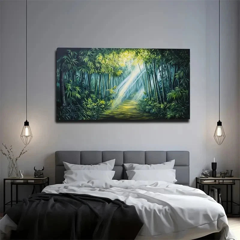 Abstract Bamboo Forest Tones Wall Art Canvas Office Home Room Framed 120x60cm