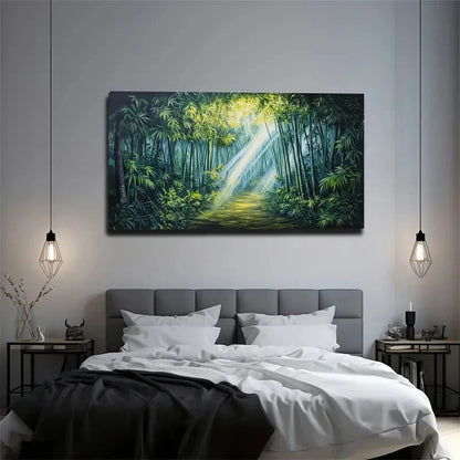 Abstract Bamboo Forest Tones Wall Art Canvas Office Home Room Framed 120x60cm