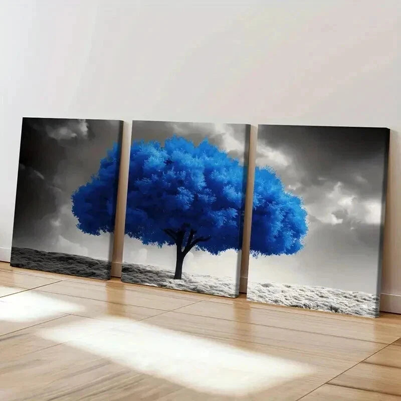 3pcs Blue Tree Stormy Sky Serene Landscape Wall Art Set Canvas Framed 40x60cm - High Quality Print 100% Australian Made Wall Canvas Ready to Hang - Bella Home Decor