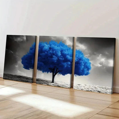 3pcs Blue Tree Stormy Sky Serene Landscape Wall Art Set Canvas Framed 40x60cm - High Quality Print 100% Australian Made Wall Canvas Ready to Hang - Bella Home Decor