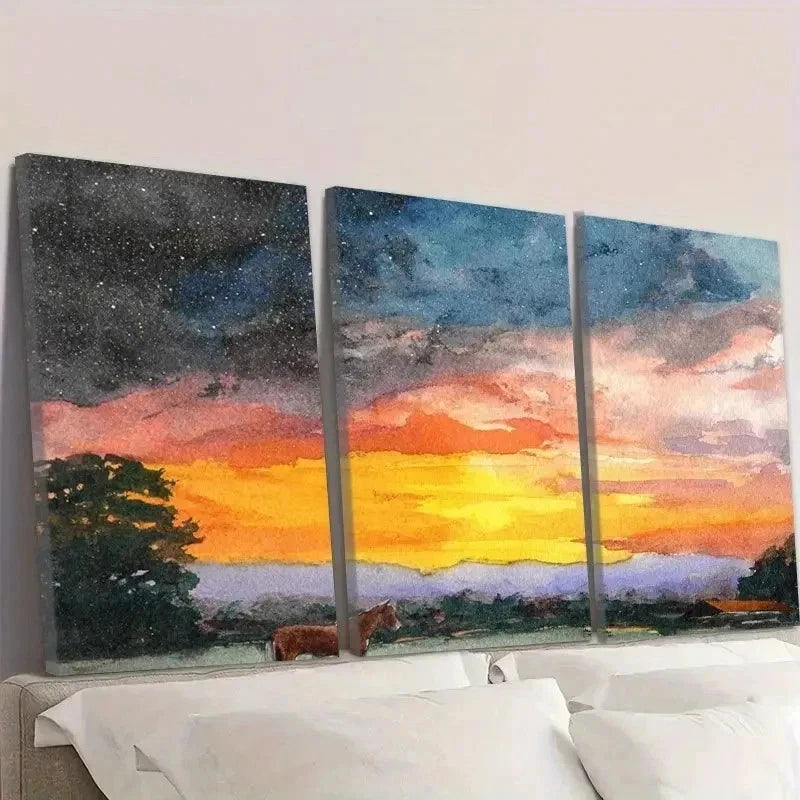 3pcs Abstract Watercolor Sunset Wall Art Set Canvas Framed 40x60cm - High Quality Print 100% Australian Made Wall Canvas Ready to Hang - Bella Home Decor