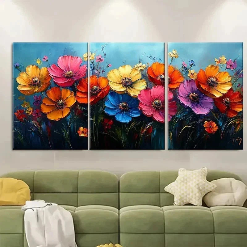 3pcs Vibrant Summer Floral Deco Perfect Wall Art Set Canvas Framed 60x90cm - High Quality Print 100% Australian Made Wall Canvas Ready to Hang