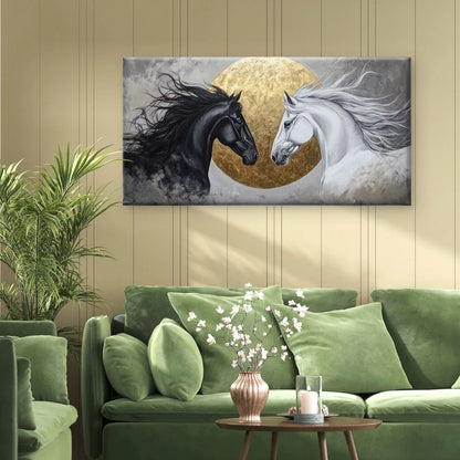 Horses Before the Golden Sun Wall Art Canvas Office Home Room Framed 120x60cm