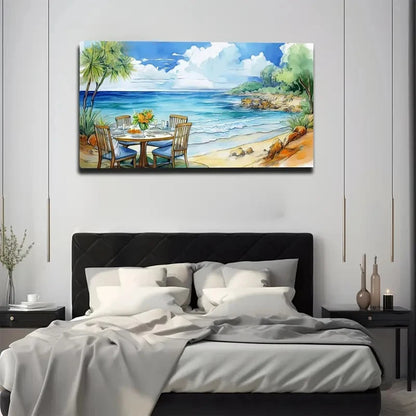 Beach Sea Dining Table Wall Art Canvas Office Home Room Framed 120x60cm