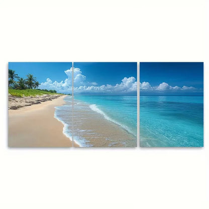 3pcs Turquoise Beach Metal Print Ready to Hang Art - Bella Home Decor
