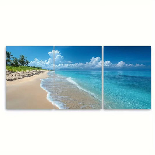 3pcs Turquoise Beach Metal Print Ready to Hang Art