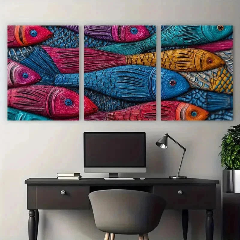 3pcs Vibrant Fish Colorful Mombasa Perfect Wall Art Set Canvas Framed 40x60cm - High Quality Print 100% Australian Made Wall Canvas Ready to Hang