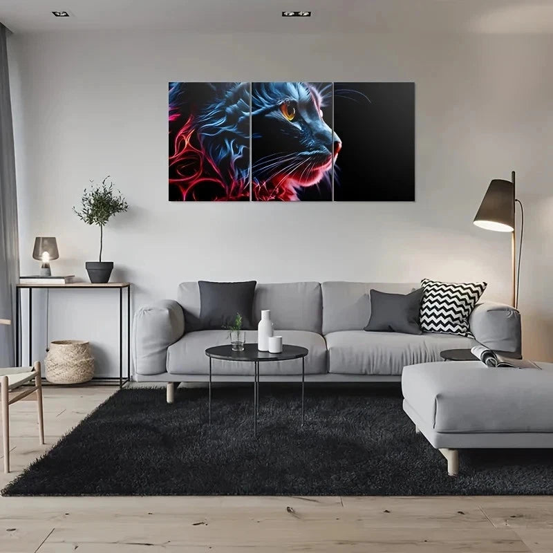 3pcs Vibrant Abstract Cat Colorful Modern Metal Print Ready to Hang Art