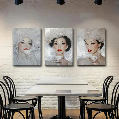 3pcs Elegant Woman Glamour Portrait Perfect Wall Art Set Canvas Framed 60x90cm - High Quality Print 100% Australian Made Wall Canvas Ready to Hang