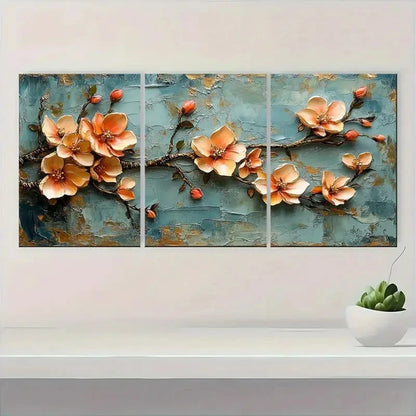 3pcs Golden Leaf Blossom Floral Golden Perfect Wall Art Set Canvas Framed 40x60cm - High Quality Print 100% Australian Made Wall Canvas Ready to Hang