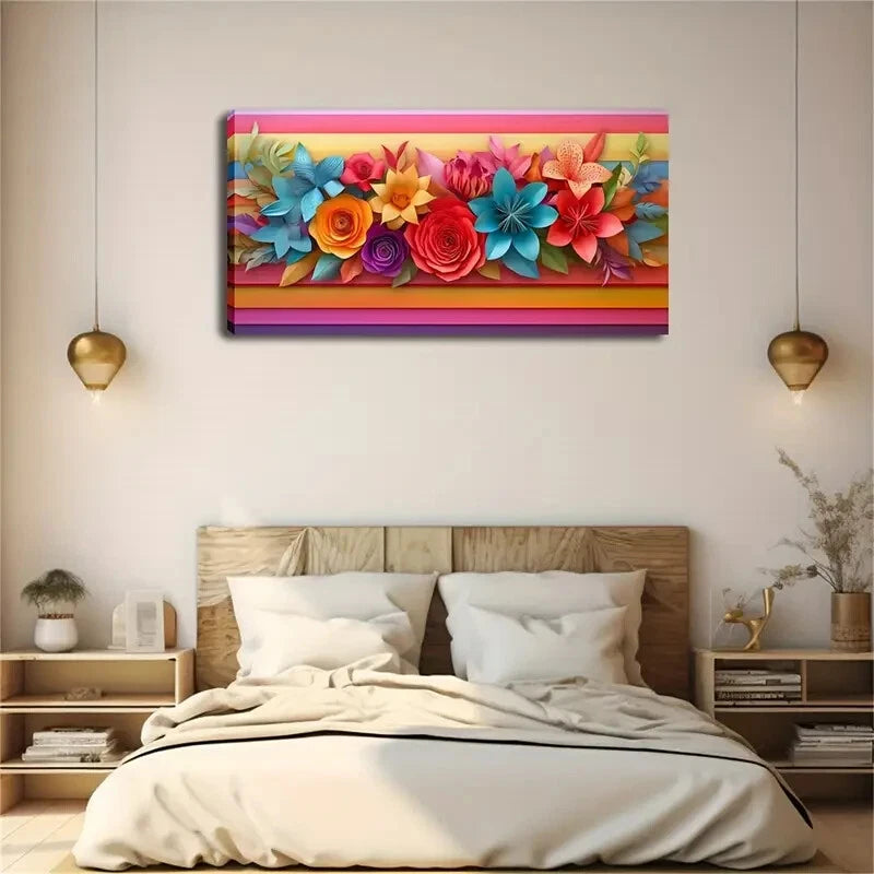 Realistic Paper Flower Décor Wall Art Canvas Office Home Room Framed 120x60cm - Bella Home Decor