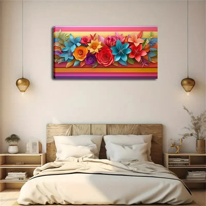 Realistic Paper Flower Décor Wall Art Canvas Office Home Room Framed 120x60cm - Bella Home Decor